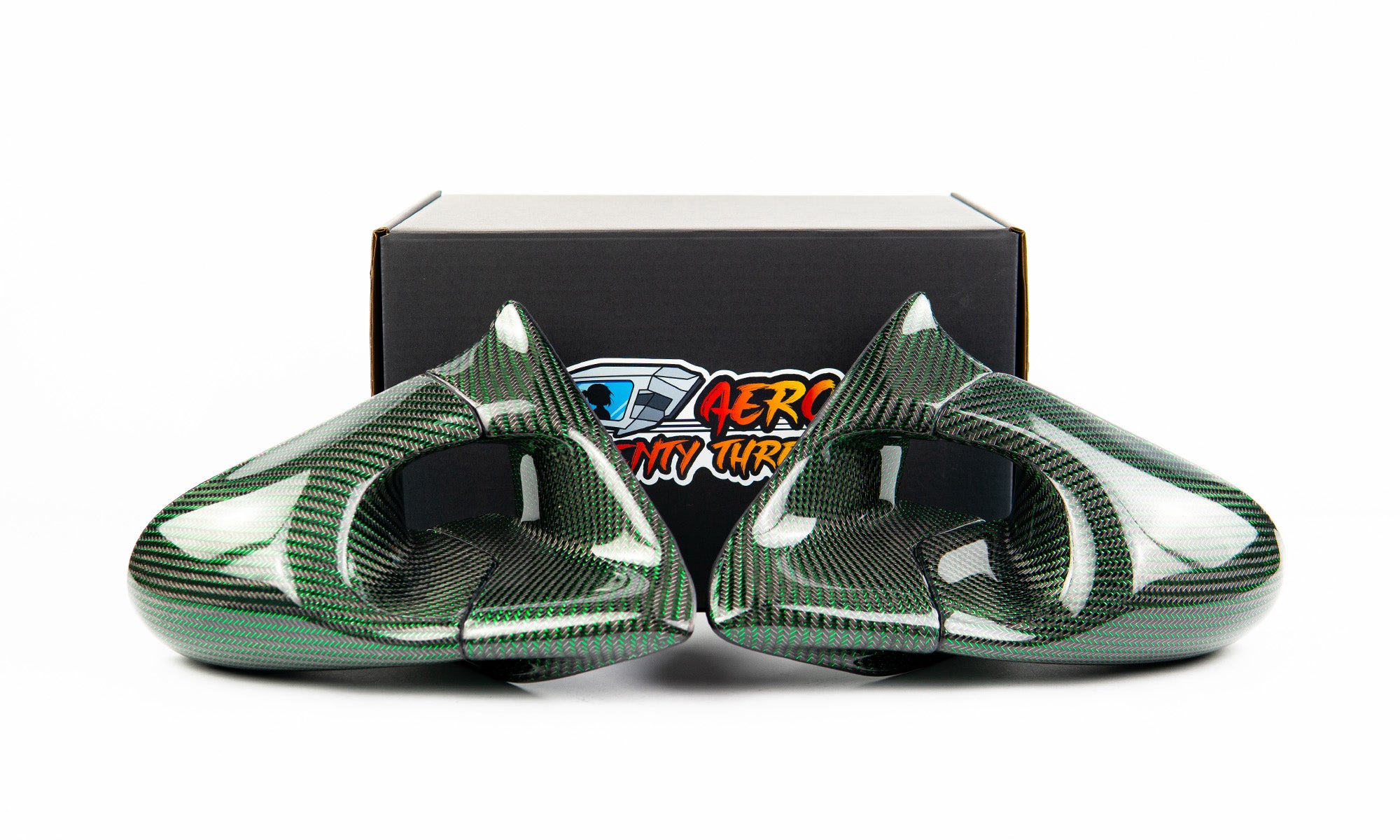 Power Aero Mirrors - Green Twill Weave Carbon Fibre