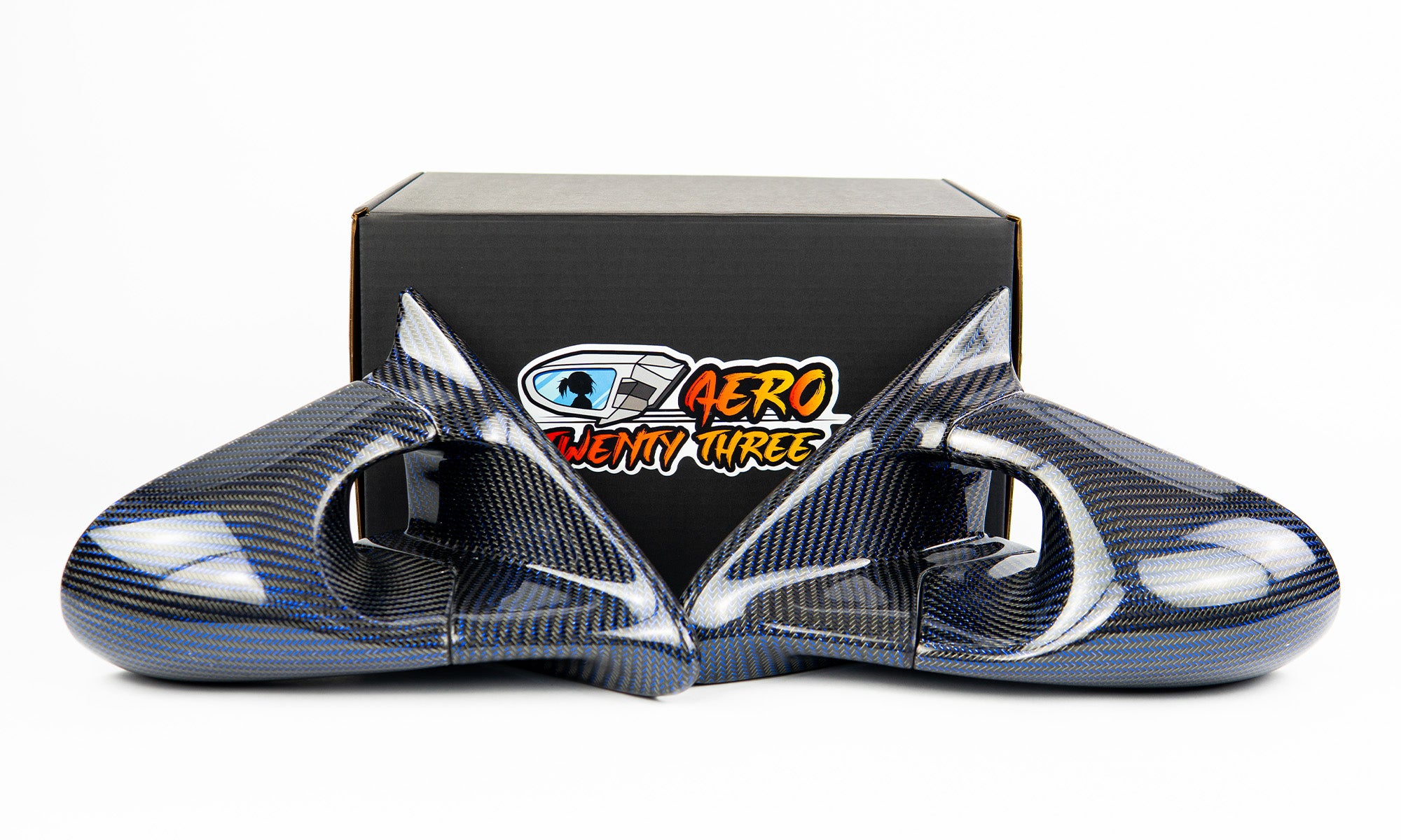 Power Aero Mirrors - Blue Twill Weave Carbon Fibre